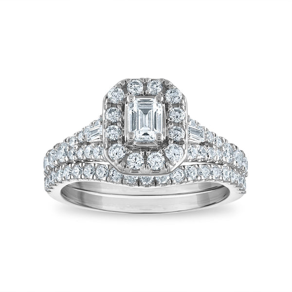 LoveSong EcoLove 1 1/4 CTW Lab Grown Diamond Halo Bridal Set Emerald Shaped in 10KT White Gold
