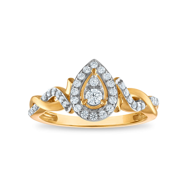 LoveSong EcoLove 1/3 CTW Lab Grown Diamond Promise Halo Pear Shaped Ring in 10KT Yellow Gold