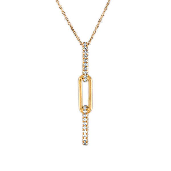 LoveSong 1/5 CTW Diamond Fashion Drop & Dangle Paper Clip 18" Pendant in 10KT Yellow Gold
