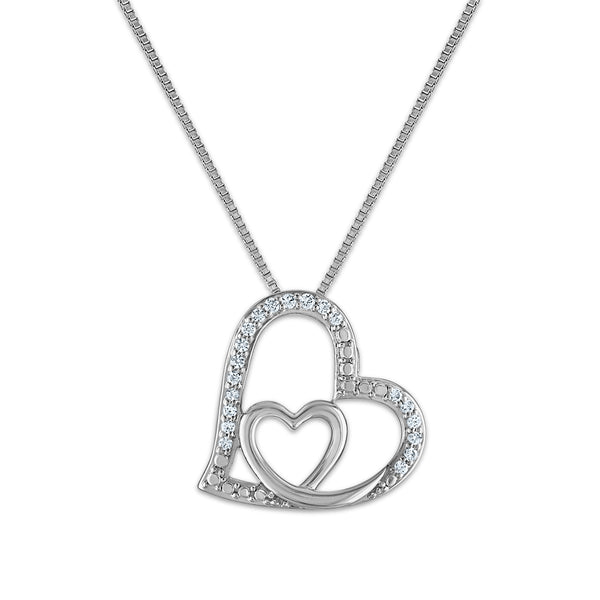 LoveSong 1/14 CTW Diamond Heart 18" Pendant in Rhodium Plated Sterling Silver