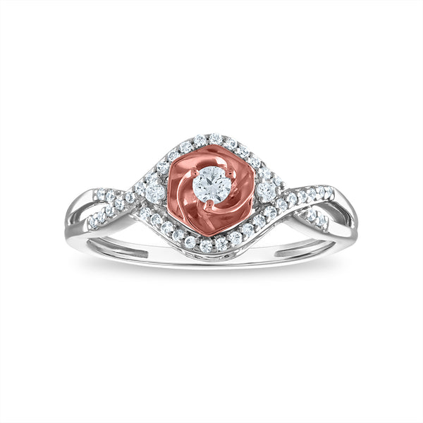 LoveSong 1/4 CTW Diamond Everlasting Rose Ring in 10KT White and Rose Gold