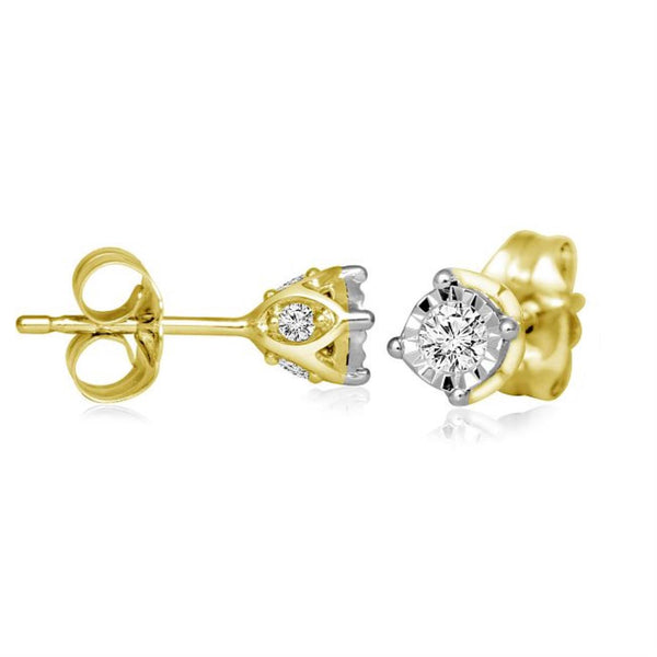 1/4 CTW Diamond Solitaire Illusion Set Stud Earrings in 10KT Yellow Gold