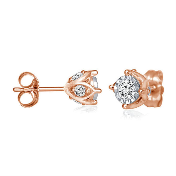 1/2 CTW Diamond Solitaire Illusion Set Stud Earrings in 10KT Rose Gold