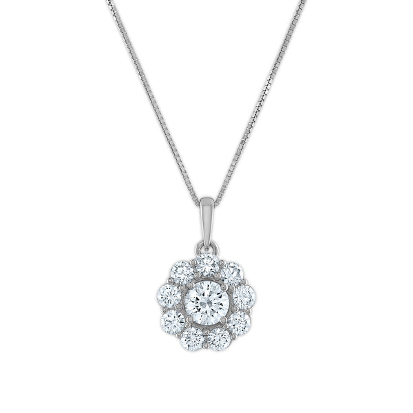 EcoLove 1 CTW Lab Grown Diamond Cluster Flower Shaped 18" Pendant in 14KT White Gold