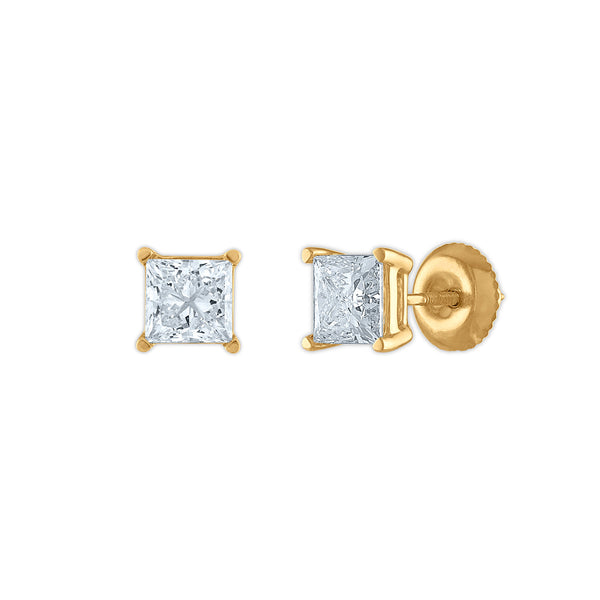 Signature Certificate EcoLove 1 1/2 CTW Princess Cut Lab Grown Diamond Solitaire Stud Earrings in 14KT Yellow Gold