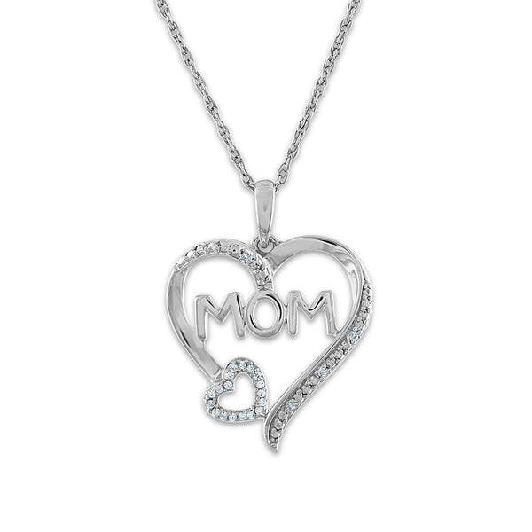 1/20 CTW Diamond Mom Heart 18" Pendant in 10KT White Gold