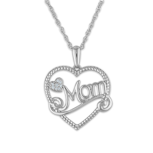 1/30 CTW Diamond Mom Heart 18" Pendant in Sterling Silver