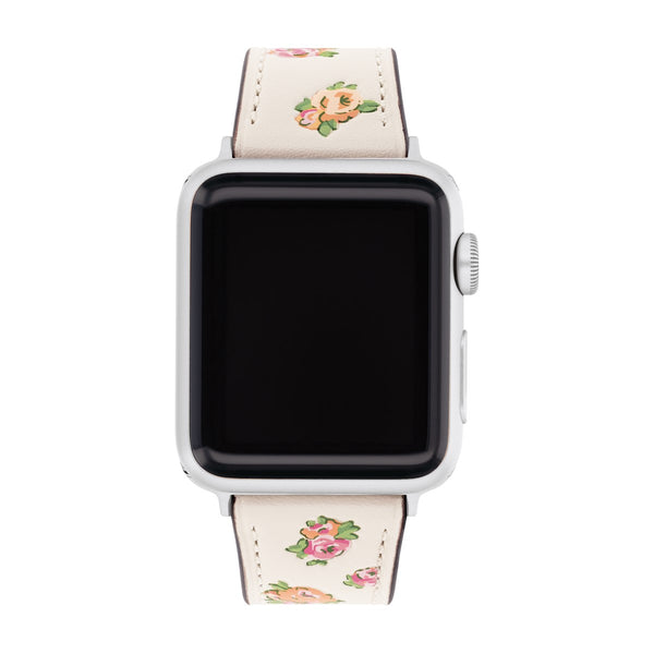 Coach Flower Design White Leather Apple Watch Strap Only; 38MM/40MM/41MM