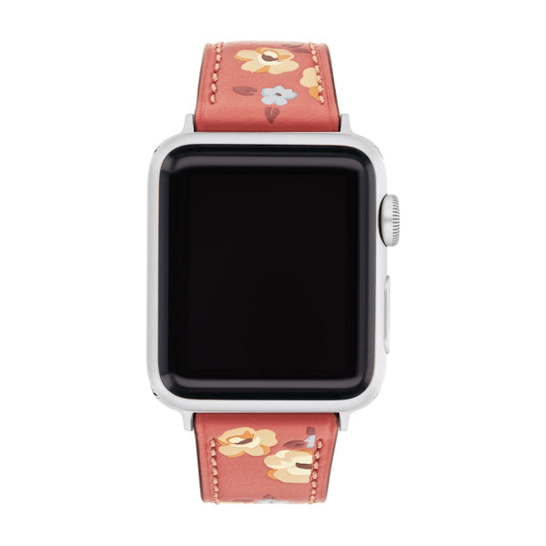 Coach Flower Design Leather Apple Watch Strap Only; 38MM/40MM/41MM