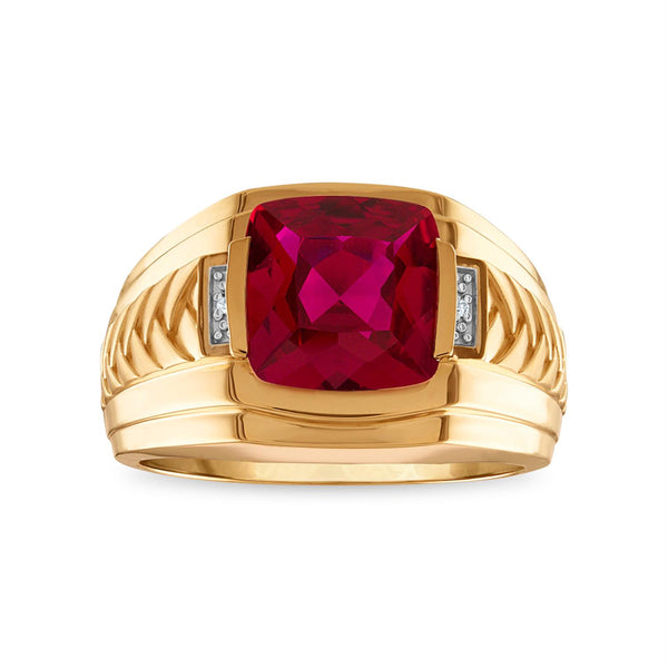 10MM Cushion Ruby and Diamond Fashion Ring in 10KT Yellow Gold
