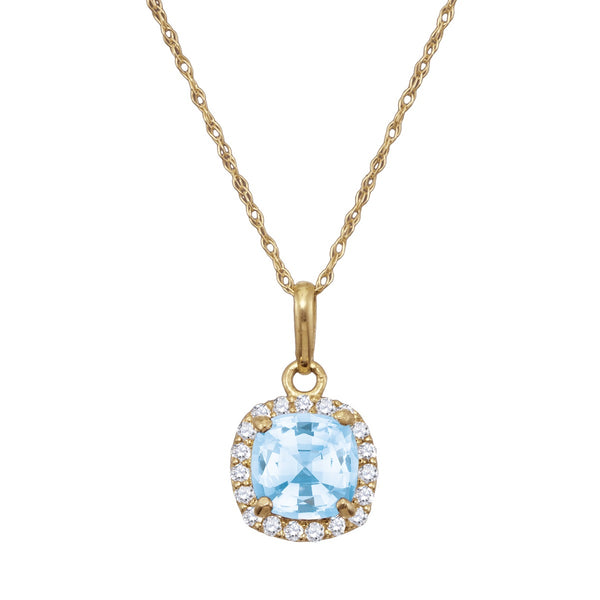 6MM Simulated Aquamarine and White Sapphire 18" Pendant in 10KT Yellow Gold