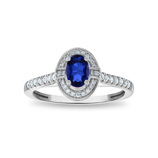 LoveSong 6X4MM Oval Sapphire and Diamond Halo Ring in 10KT White Gold