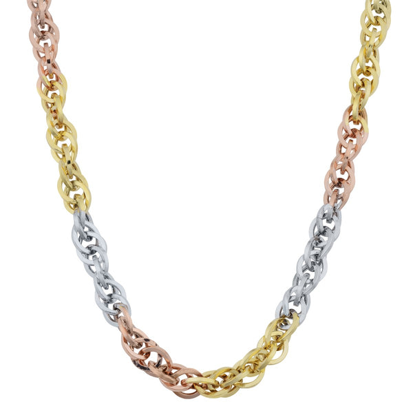 10KT Gold Tri-Color 20" 4MM Cable Double Link Chain