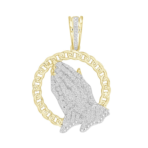 Titan by Adrian Gonzalez 10KT Yellow Gold 1/6 CTW Diamond 32X21MM Praying Hand Pendant-Chain Not Included