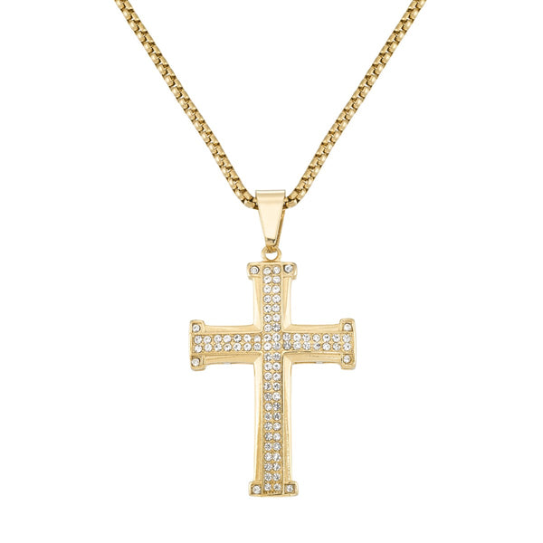 King by Simone I Smith Yellow Stainless Steel and Crystal 50X35MM 24" Cross Pendant