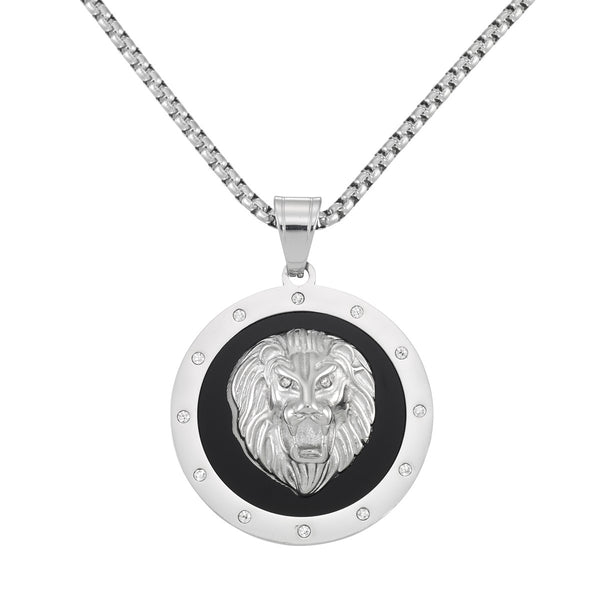 King by Simone I Smith Stainless Steel and Crystal 40MM 24" Lion Medallion Pendant