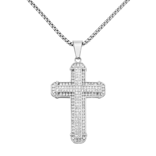 King by Simone I Smith Stainless Steel and Crystal 56X38MM 24" Cross Pendant