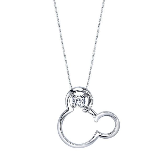 Disney Sterling Silver Round Swarovski Crystal 18" Birthstone Mickey Mouse Pendant