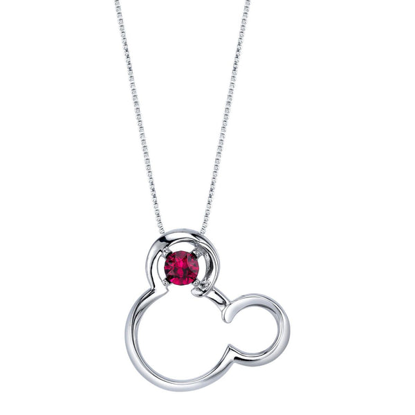 Disney Sterling Silver Round Swarovski Crystal 18" Birthstone Mickey Mouse Pendant