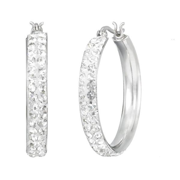 Simone I Smith Collection Platinum Plated Sterling Silver Crystal 30X4MM Hoop Earrings