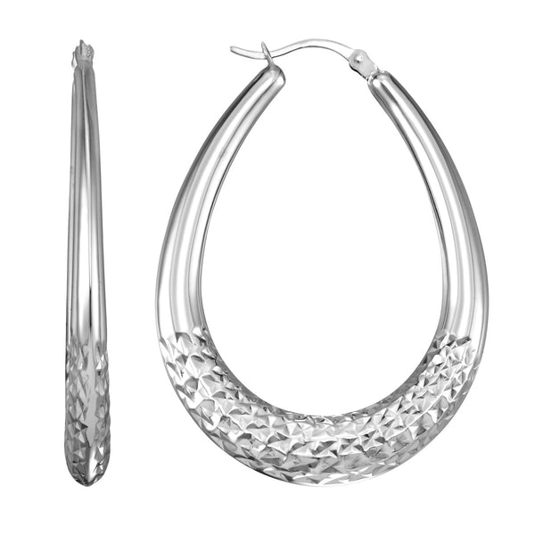 Simone I Smith Collection Platinum Plated Sterling Silver 45X3MM Pear Shaped Hoop Earrings