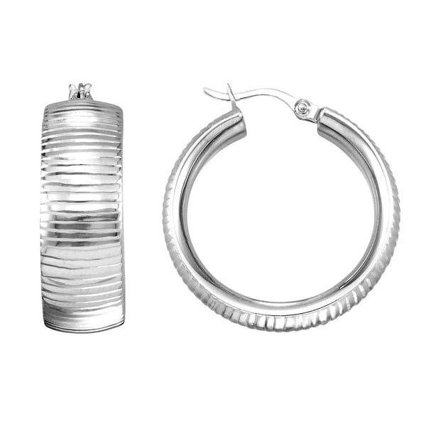 Simone I Smith Collection Platinum Plated Sterling Silver 25X8MM Textured Hoop Earrings
