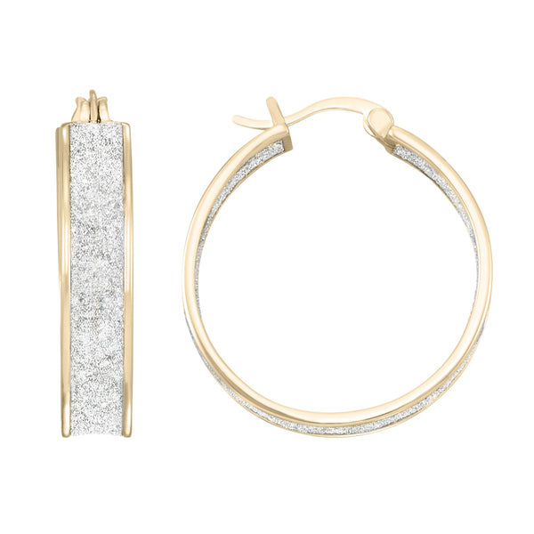 Simone I Smith Collection 18KT Yellow Gold Plated Sterling Silver 25X5MM Glitter Hoop Earrings