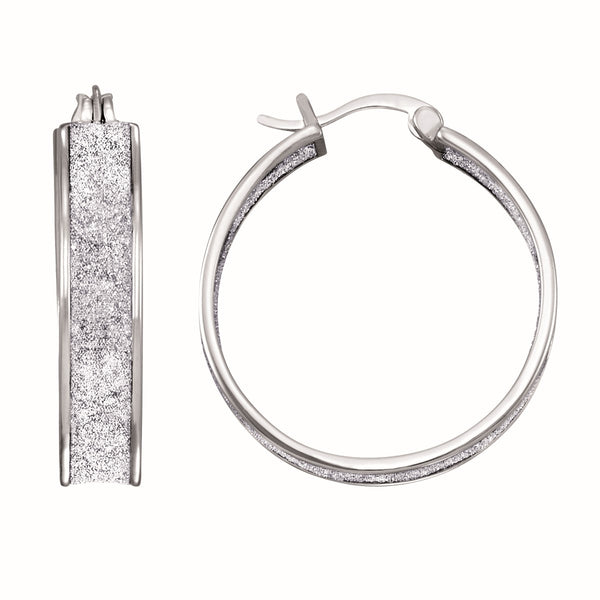 Simone I Smith Collection Platinum Plated Sterling Silver 25X5MM Glitter Hoop Earrings