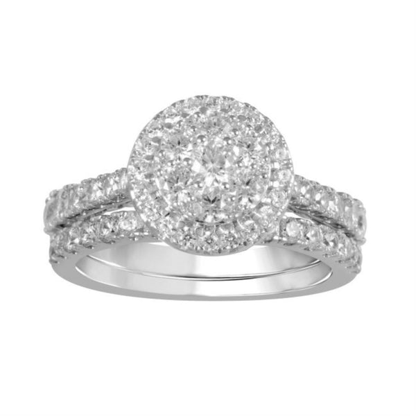 LoveSong EcoLove 1-1/2 CTW Lab Grown Diamond Cluster Halo Bridal Set in 10KT White Gold