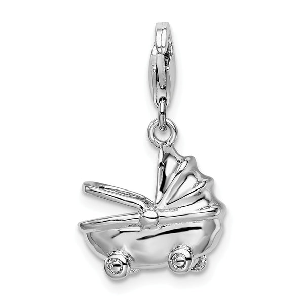 Sterling Silver 34X13MM Three Dimensional Lobster Clasp Baby Carriage Charm
