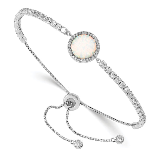 Sterling Silver Opal and Cubic Zirconia Bolo Bracelet