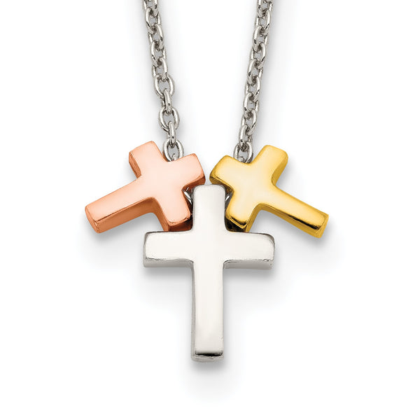 Sterling Silver 18" Cross Tri-Color Necklace