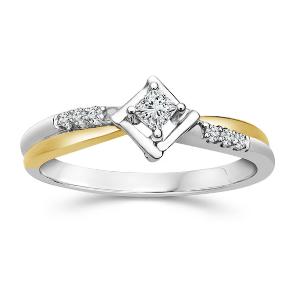LoveSong 1/8 CTW Diamond Promise Ring in 10KT White and Yellow Gold