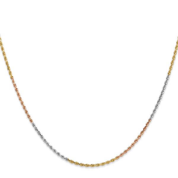14KT Gold Tri-Color 18-inch 1.5MM Diamond-cut Lobster Clasp Rope Chain