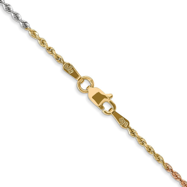 14KT Gold Tri-Color 18-inch 1.5MM Diamond-cut Lobster Clasp Rope Chain