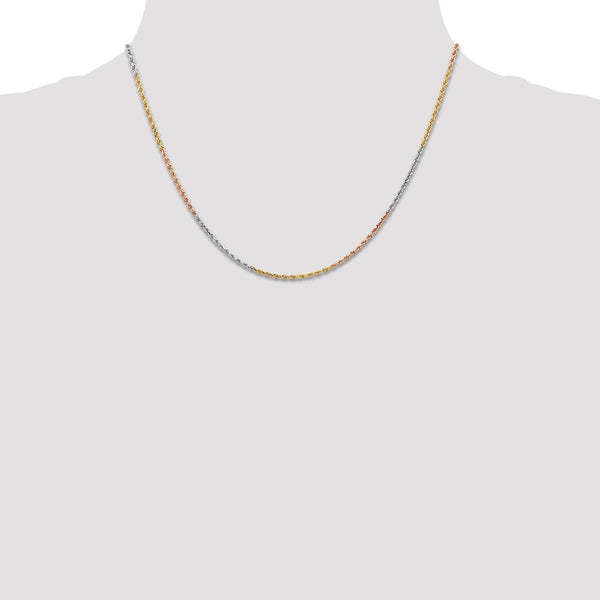 14KT Gold Tri-Color 18-inch 1.5MM Diamond-cut Lobster Clasp Rope Chain