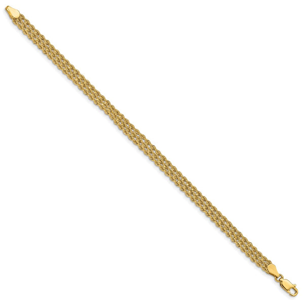 14KT Yellow Gold 7-inch 5.5MM Diamond-cut Rope Triple Strand Bracelet