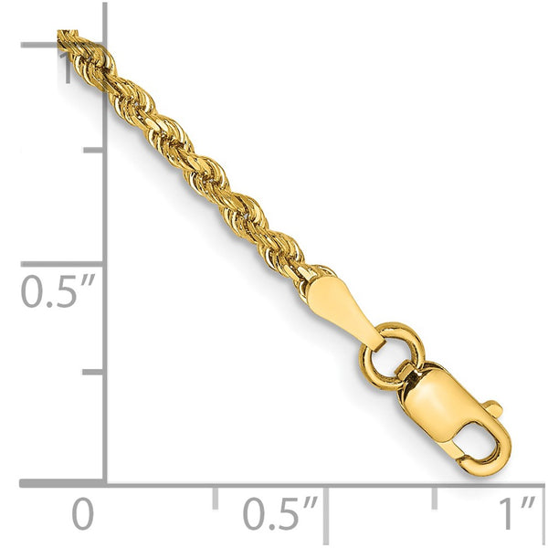 14KT Yellow Gold 8-inch 2MM Diamond-cut Lobster Clasp Rope Bracelet
