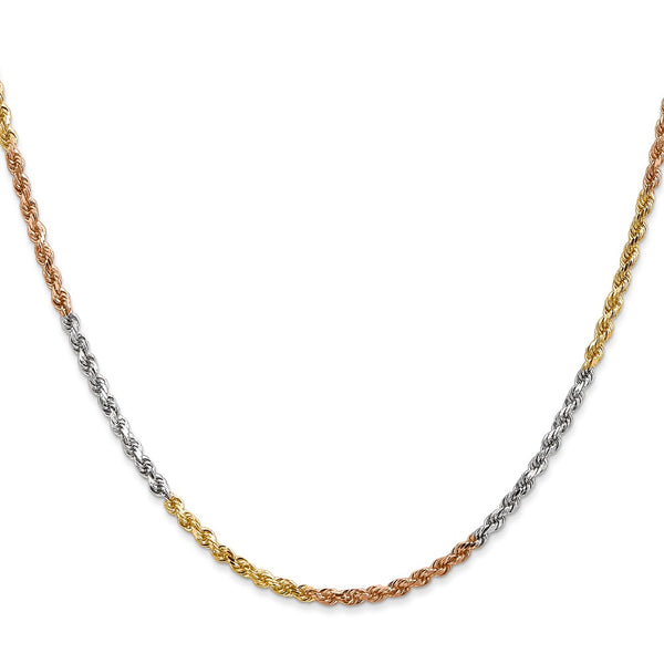 14KT Gold Tri-Color 20-inch 2.5MM Diamond-cut Lobster Clasp Rope Chain