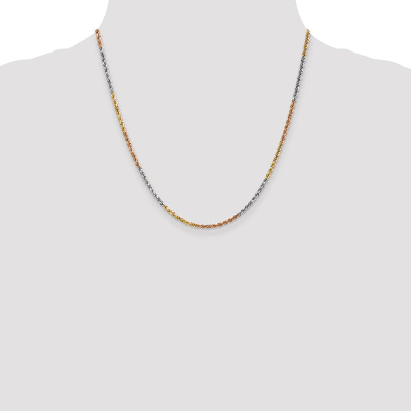 14KT Gold Tri-Color 20-inch 2.5MM Diamond-cut Lobster Clasp Rope Chain