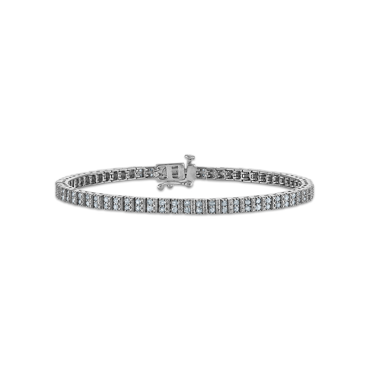 1 CTW Natural Diamond 7-inch Tennis Bracelet in Rhodium Plated Sterling Silver