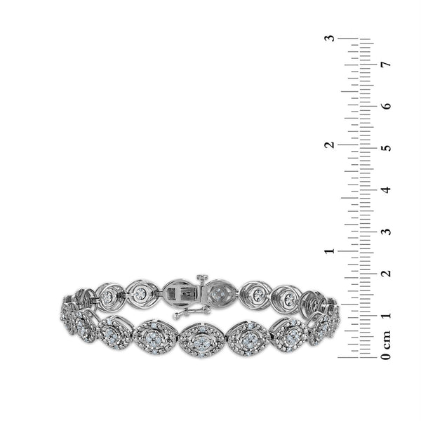1 CTW Natural Diamond Cluster 7-inch Tennis Bracelet in Rhodium Plated Sterling Silver