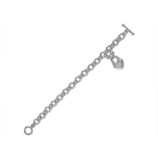 1/7 CTW Natural Diamond Heart Fashion 7.5-inch Bracelet in Rhodium Plated Sterling Silver