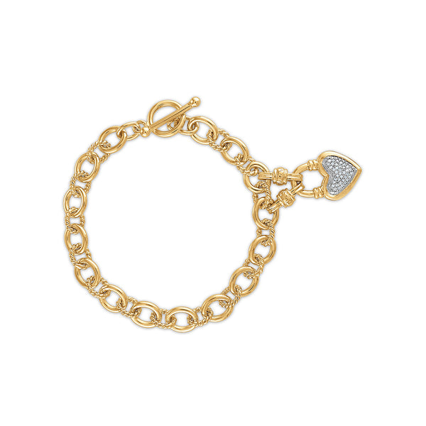 Gold Plated Sterling Silver Toggle Natural Diamond Heart Bracelet