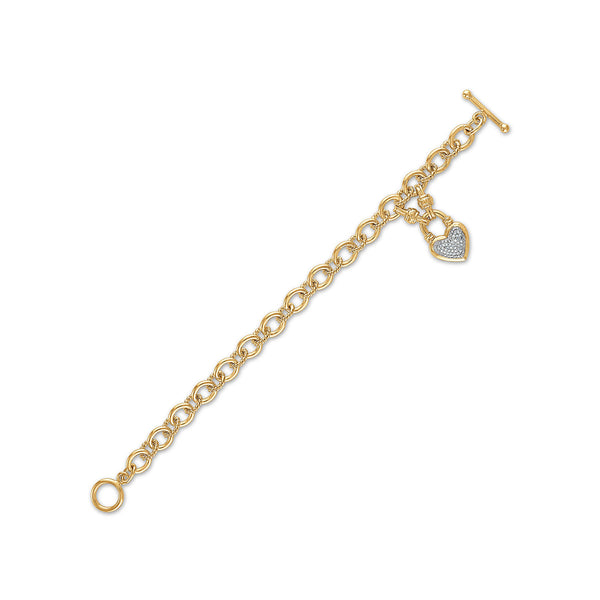 Gold Plated Sterling Silver Toggle Natural Diamond Heart Bracelet