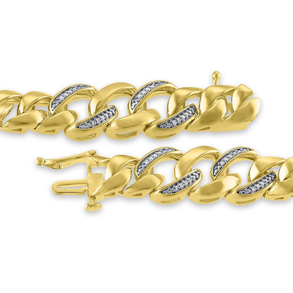 1/4 CTW Natural Diamond 8.5-nch Cuban Link Bracelet in Gold Plated Sterling Silver