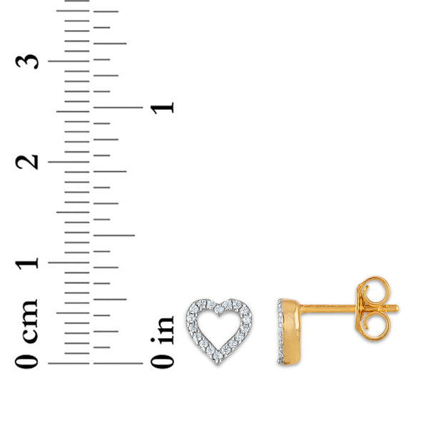 1/20 CTW Natural Diamond Stud Heart Outline Earrings in 10KT Yellow Gold