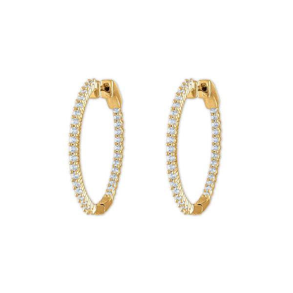 1 CTW Natural Diamond In & Out Hoop Earrings in 14KT Yellow Gold Plated Sterling Silver