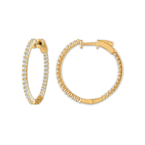 1 CTW Natural Diamond In & Out Hoop Earrings in 14KT Yellow Gold Plated Sterling Silver