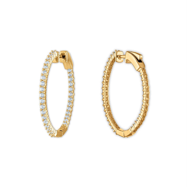 1 CTW Natural Diamond In & Out Hoop Earrings in 14KT Yellow Gold Plated Sterling Silver